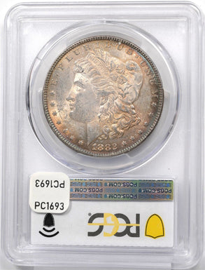 1882 Morgan Dollar Silver Brilliant Monster Rainbow Blue/Orange/GreenToning! PCG
