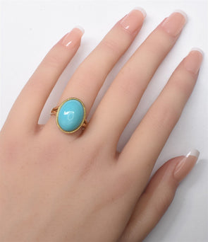 14K Blue Green Hues Sleeping Beauty Turquoise Ring 3.90g Size 6.75 RG0288