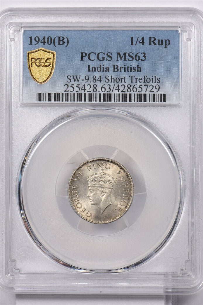 India British 1940 B 1/4 Rupee PCGS MS 63 SW-9.84 Short Trefoils PI0127 combine