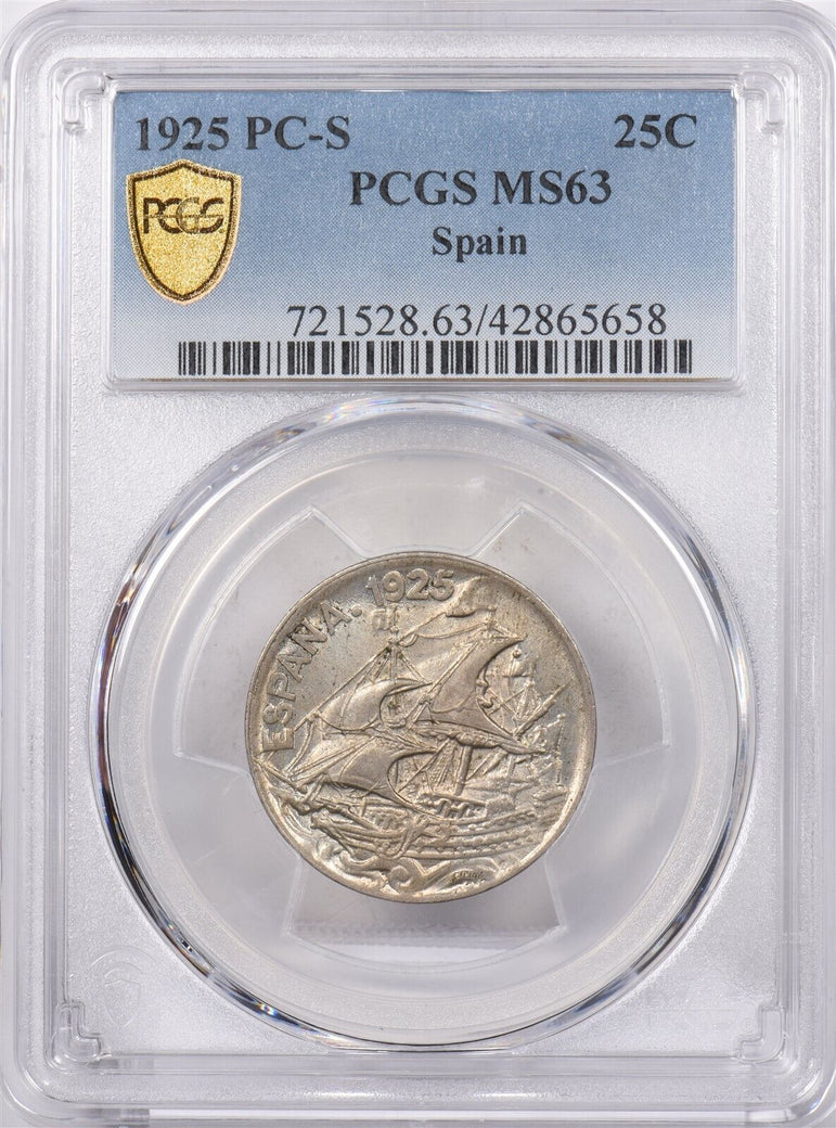 Spain 1925 PC-S 25 Centimos PCGS MS 63 PI0193 combine shipping