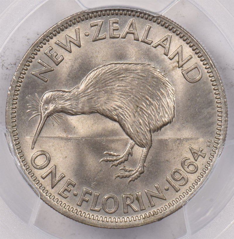 New Zealand 1964 Florin Kiwi Bird animal PCGS MS 65 PI0185 combine shipping