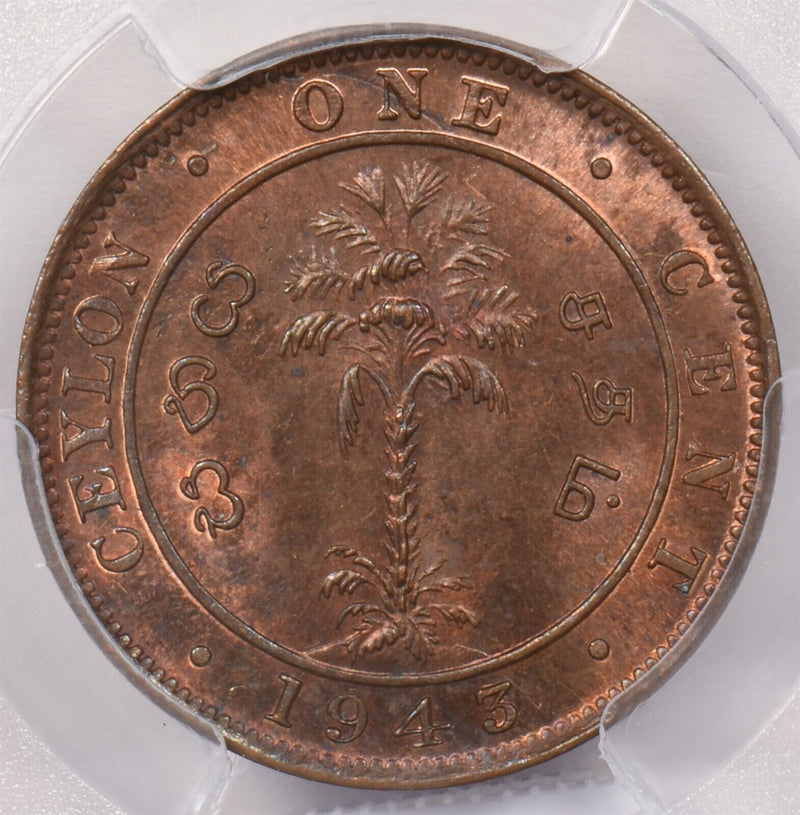 Ceylon 1943 Cent PCGS MS 64 RED BROWN PI0082 combine shipping