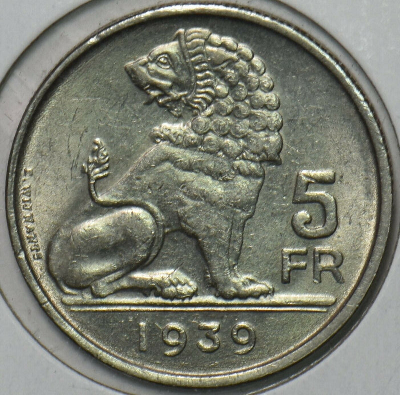 Belgium 1939 5 Francs Lion animal 195929 combine shipping