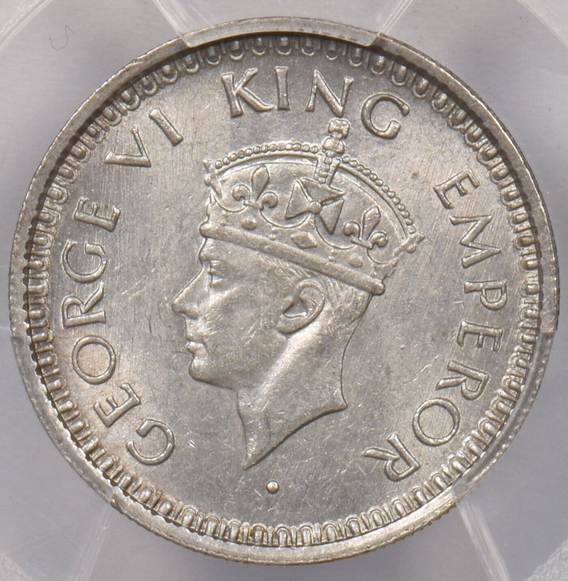 India British 1944 B 1/4 Rupee PCGS MS 63 SW-9.92 Star Lotus PI0037 combine ship