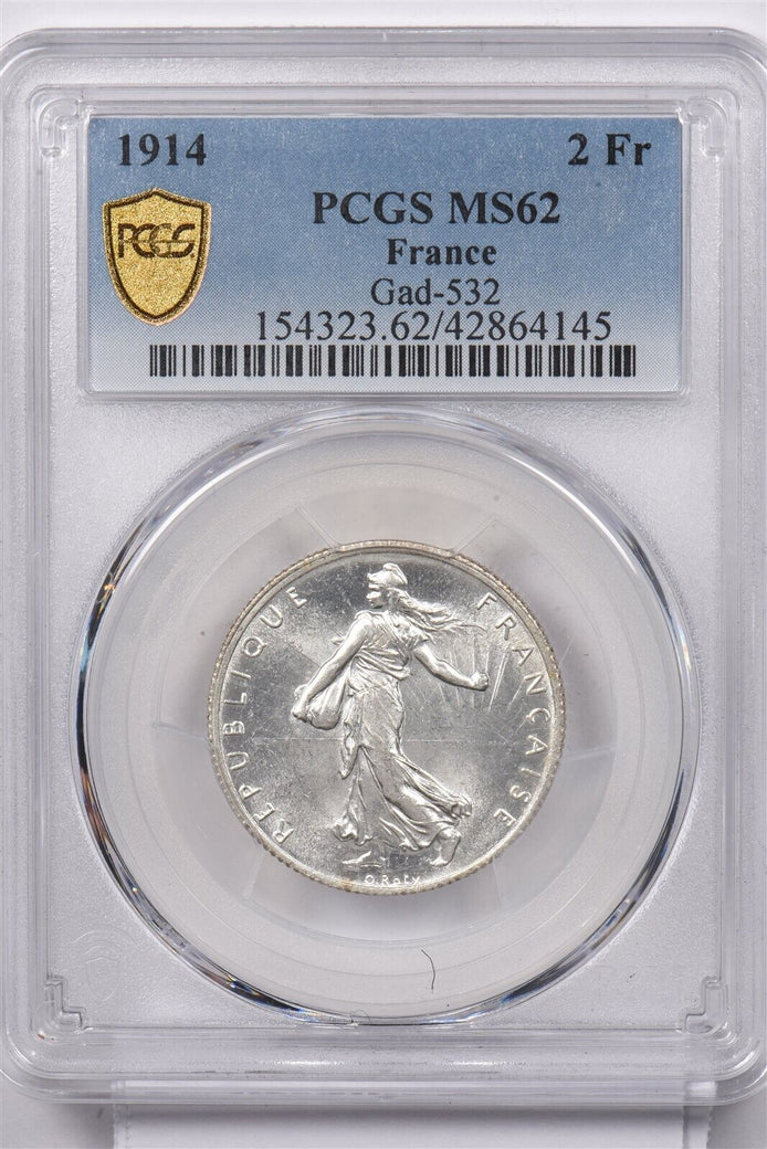 France 1914 2 Francs PCGS MS 62 Gad-532 PI0128 combine shipping