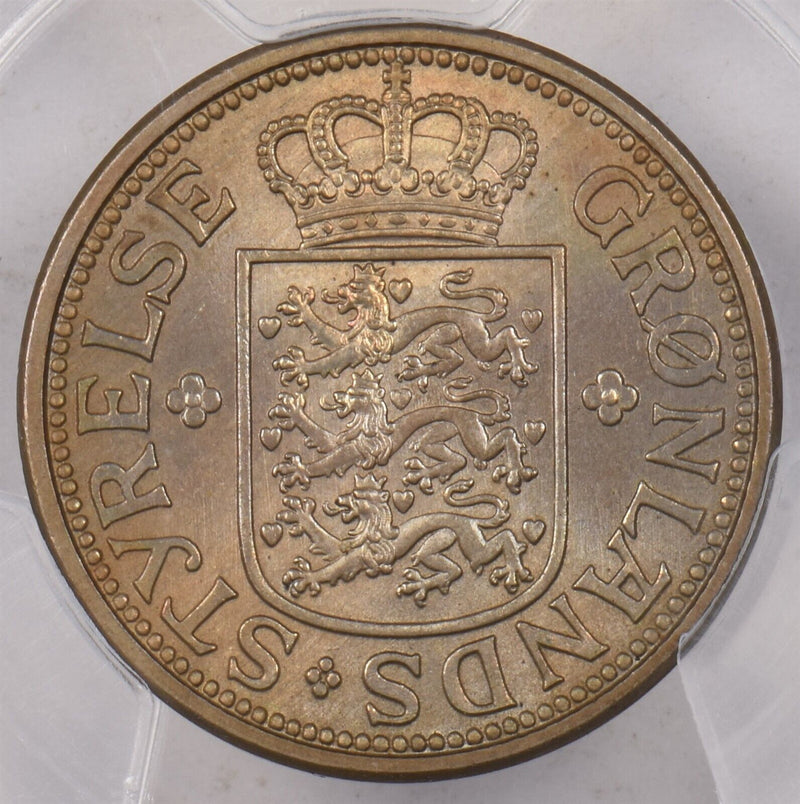 Greenland 1926 HCN 25 Ore Polar bear animal PCGS MS 64 KM-5 w/O Hole PI0143 comb