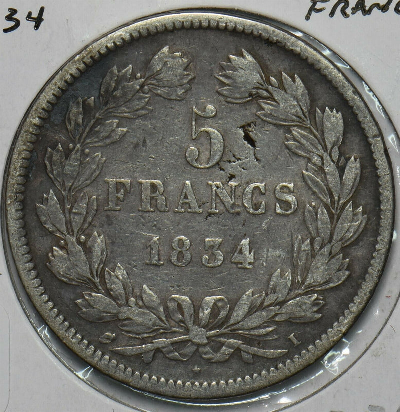 France 1834 I 5 Francs 296867 combine shipping