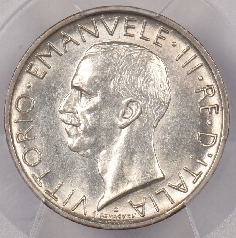 Italy 1927 R 5 Lire Eagle animal PCGS MS 61 FERT KM-67.2, Frosty White BU PI0142