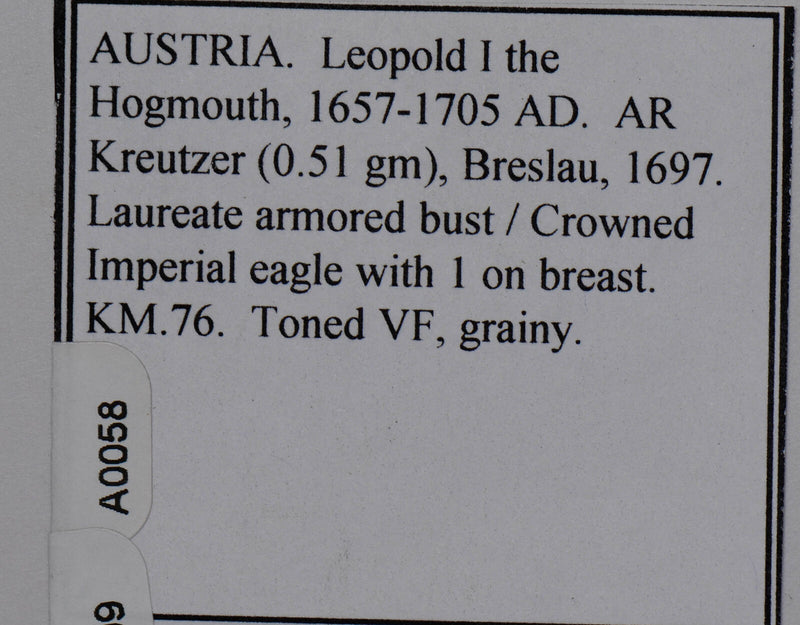 Austria 1697  Kreutzer  leopold hogmouth A0058 combine shipping
