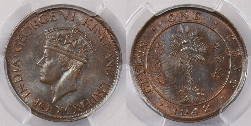 Ceylon 1942 Cent PCGS MS 64 BROWN PI0226 combine shipping