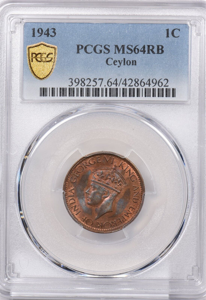 Ceylon 1943 Cent PCGS MS 64 RED BROWN PI0087 combine shipping