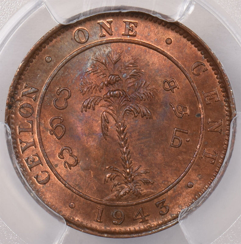 Ceylon 1943 Cent PCGS MS 64 RED BROWN PI0087 combine shipping