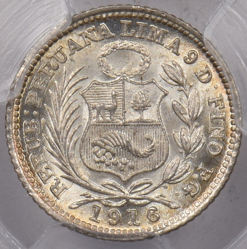 Peru 1916 FG 1/2 Dinero PCGS MS 66 KM-206.2 PI0198 combine shipping