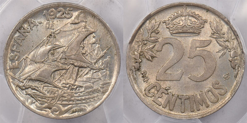 Spain 1925 PC-S 25 Centimos PCGS MS 63 PI0193 combine shipping