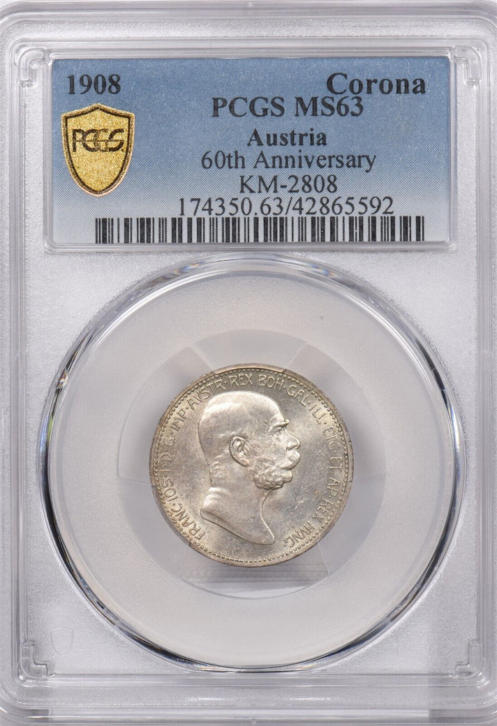 Austria 1908 Corona PCGS MS 63 60th Anniversary KM-2808 PI0023 combine shipping