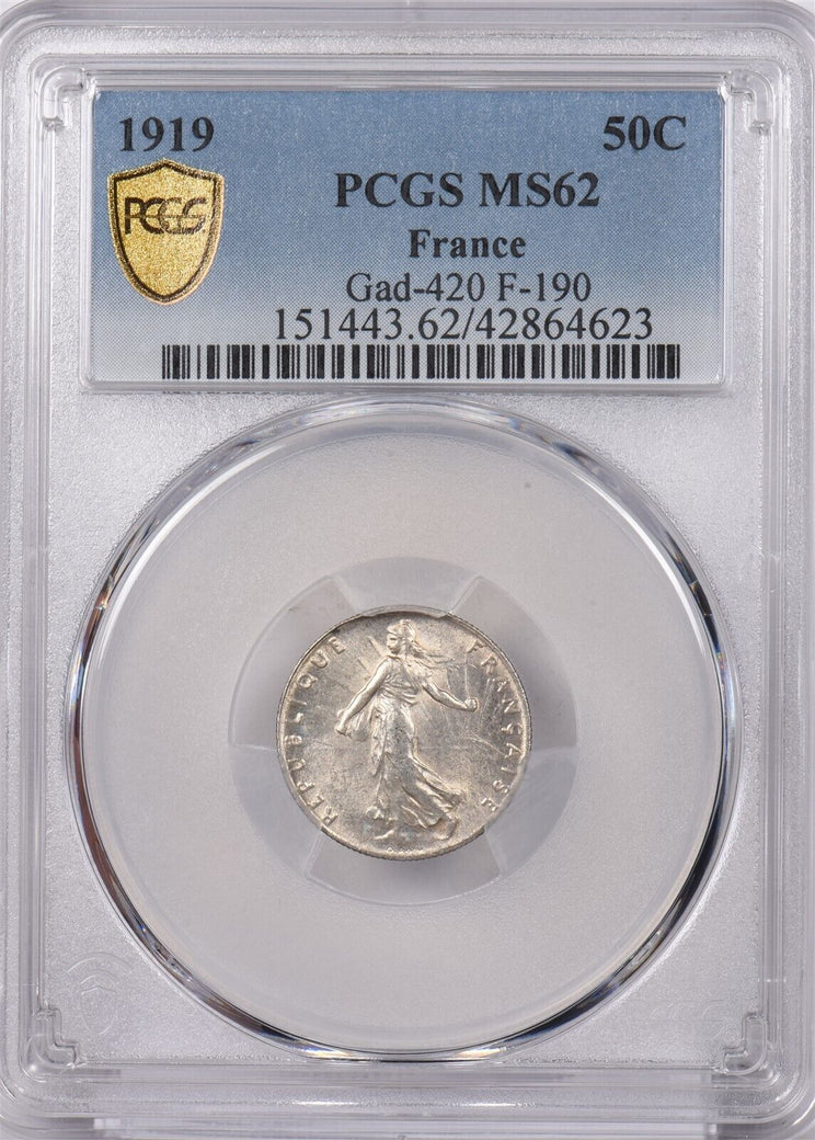 France 1919 50 Centimes PCGS MS 62 Gad-420 F-190 PI0144 combine shipping