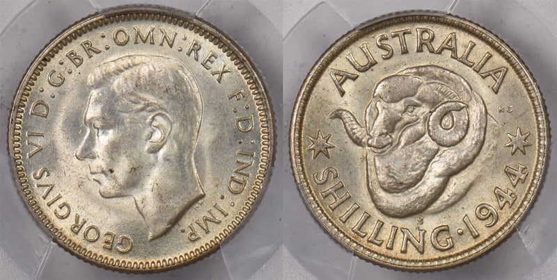 Australia 1944 S Shilling Ram animal PCGS MS 64 PI0220 combine shipping
