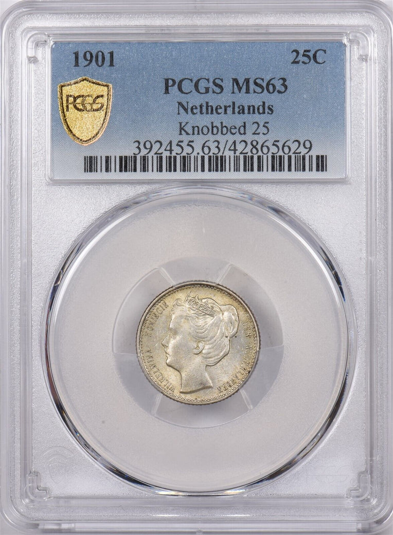 Netherlands 1901 25 Cents PCGS MS 63 Knobbed 25 PC1470 combine shipping