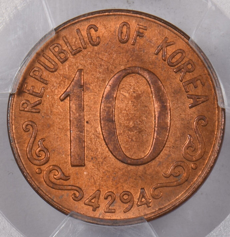 South Korea 1961 KE 4294 10 Hwan PCGS MS 64 RED BROWN PI0157 combine shipping
