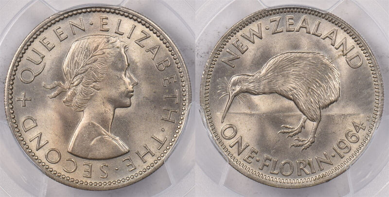 New Zealand 1964 Florin Kiwi Bird animal PCGS MS 65 PI0185 combine shipping