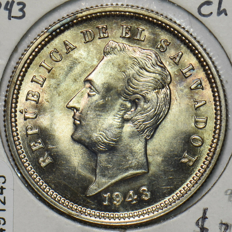 El Salvador 1943 25 Centavos Ch BU 491245 combine shipping