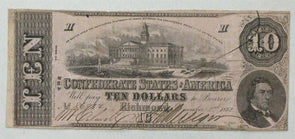 US 1862 $10 XF Confederate Currency Richmond Rare! RN0126 combine shipping