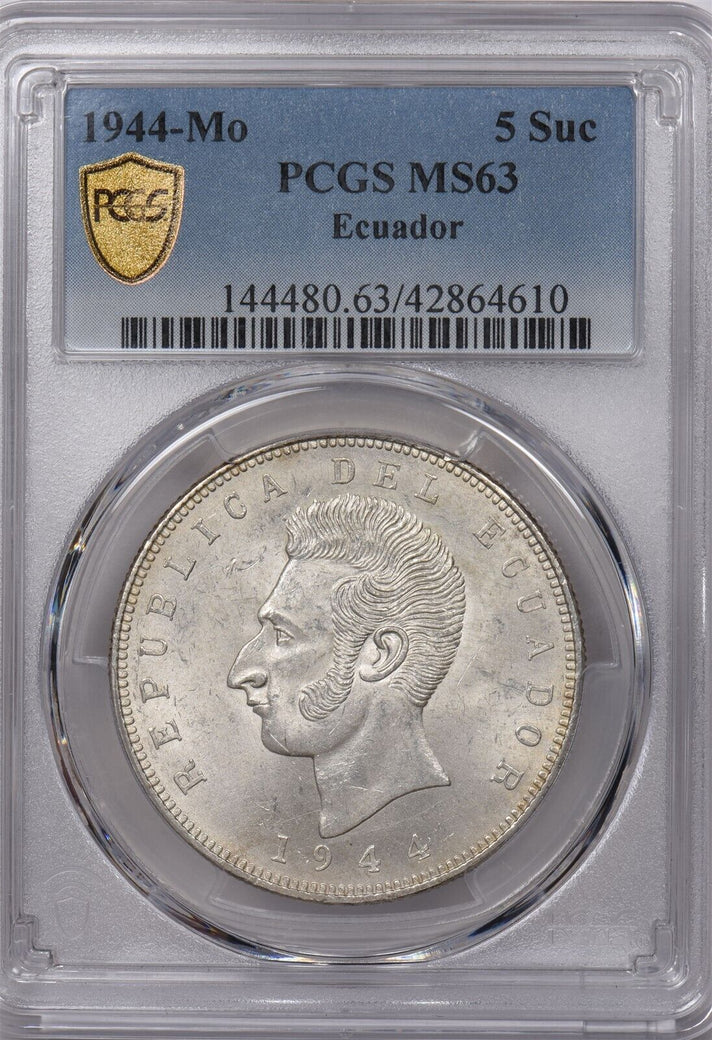 Ecuador 1944 Mo 5 Sucres Eagle animal PCGS MS 63 PI0112 combine shipping