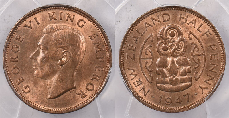 New Zealand 1947 1/2 Penny PCGS MS 65 RED BROWN PI0186 combine shipping
