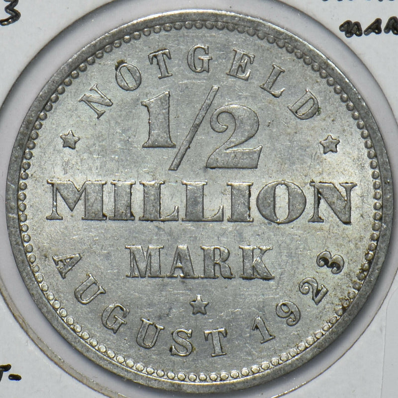 Germany 1923 1/2 Million Mark Federal state of Hamburg 296444 combine shipping