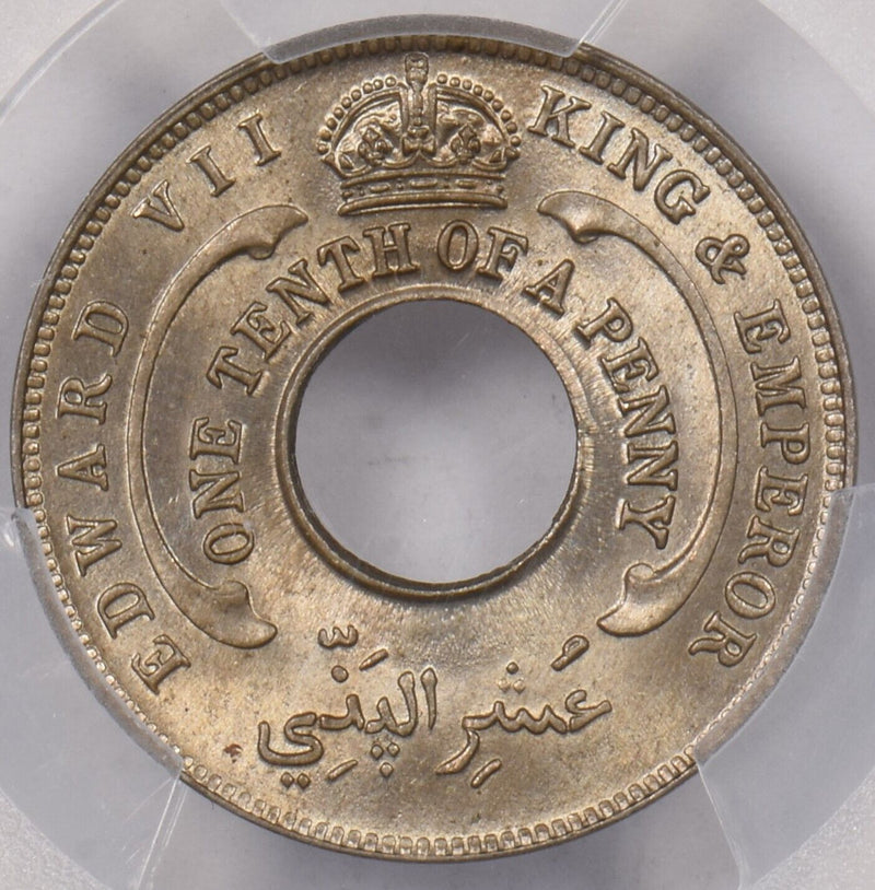 British West Africa 1908 1/10 Penny PCGS MS 65 KM-3 Copper-Nickel PI0210 combine