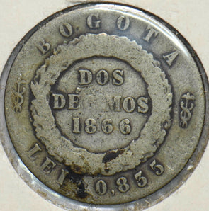 Colombia 1866 2 Decimos Silver 293508 combine shipping