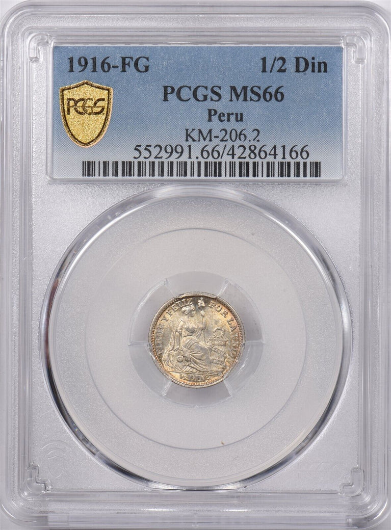 Peru 1916 FG 1/2 Dinero PCGS MS 66 KM-206.2 PI0198 combine shipping