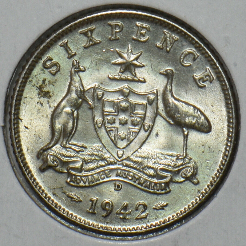 Australia 1942 D 6 Pence Kangaroo animal Emu 195683 combine shipping