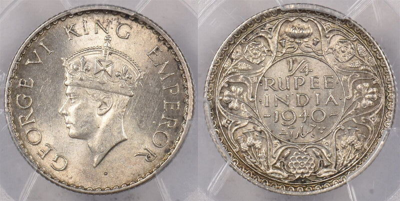 India British 1940 B 1/4 Rupee PCGS MS 63 SW-9.84 Short Trefoils PI0127 combine