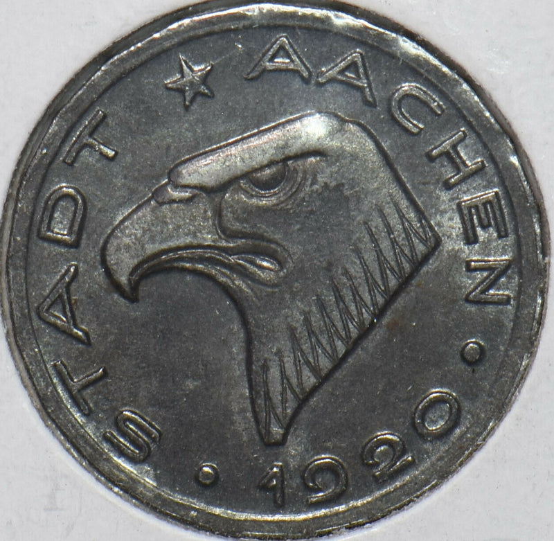 Germany 1920 50 Pfennig Eagle animal City of Aachen 296477 combine shipping