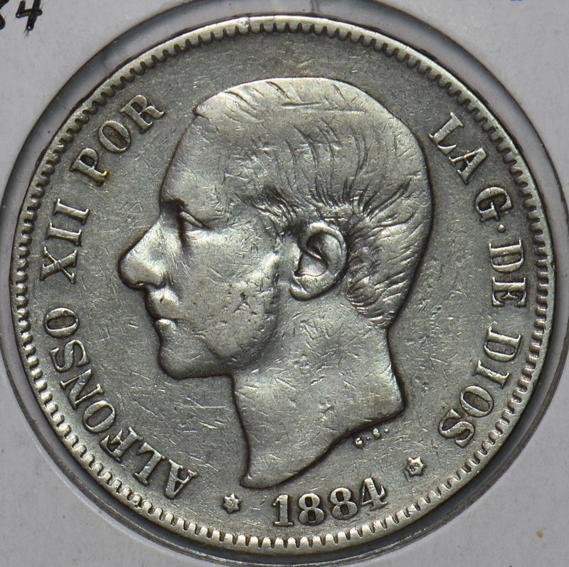 Spain 1884 5 Pesetas 491063 combine shipping