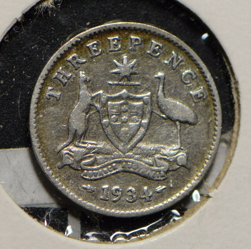 Australia 1934 3 Pence Kangaroo animal Emu  901257 combine shipping
