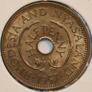 Rhodesia 1957 1/2 Penny Giraffe animal & Nyasaland 152087 combine shipping