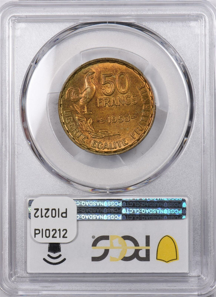 France 1953 50 Francs Rooster animal PCGS MS 65 Gad-880 PI0212 combine shipping