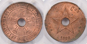 Congo 1888 /7 5 Centimes PCGS MS 63 RED BROWN PI0165 combine shipping