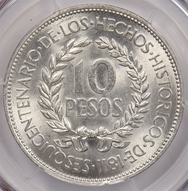 Uruguay 1961 10 Pesos PCGS MS 63 Revolution Sesquicentennial PI0029 combine ship