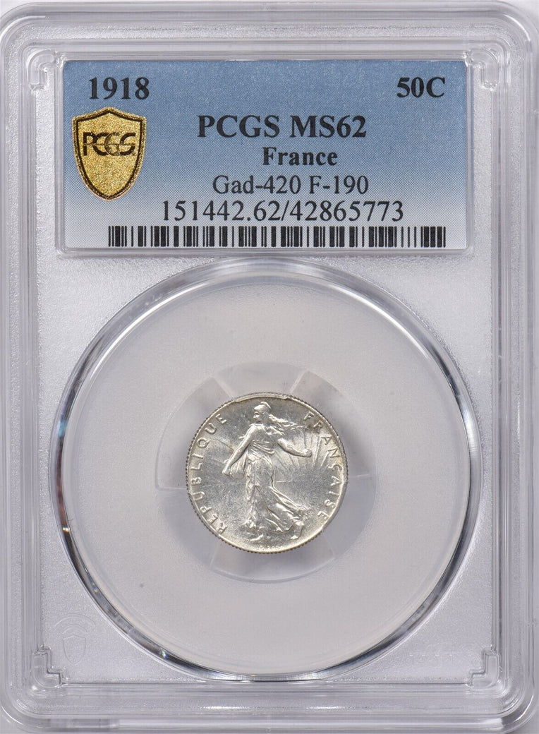 France 1918 50 Centimes PCGS MS 62 Gad-420 F-190 PI0213 combine shipping