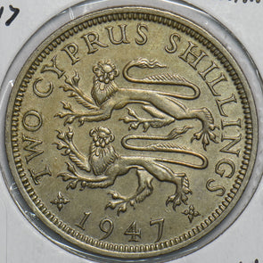 Cyprus 1947 2 Shillings Lion animal 491123 combine shipping