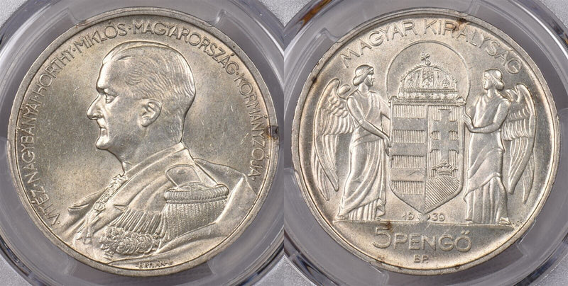 Hungary 1939 BP 5 Pengo PCGS Cleaned-UNC Detail Admiral Miklos Horthy PI0159 co