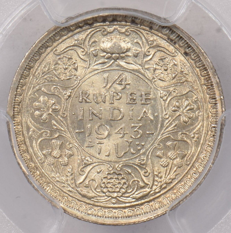 India British 1943 B 1/4 Rupee PCGS MS 64 SW-9.89 PI0192 combine shipping