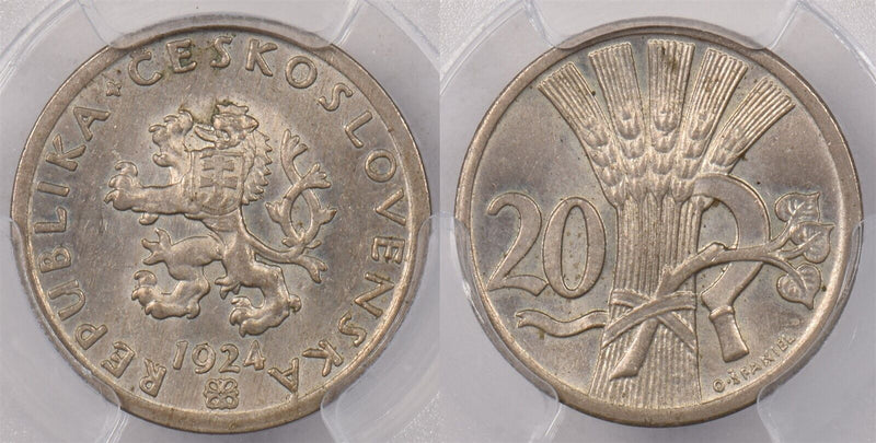 Czechoslovakia 1924 20 Haleru Lion animal PCGS MS 64 PI0146 combine shipping