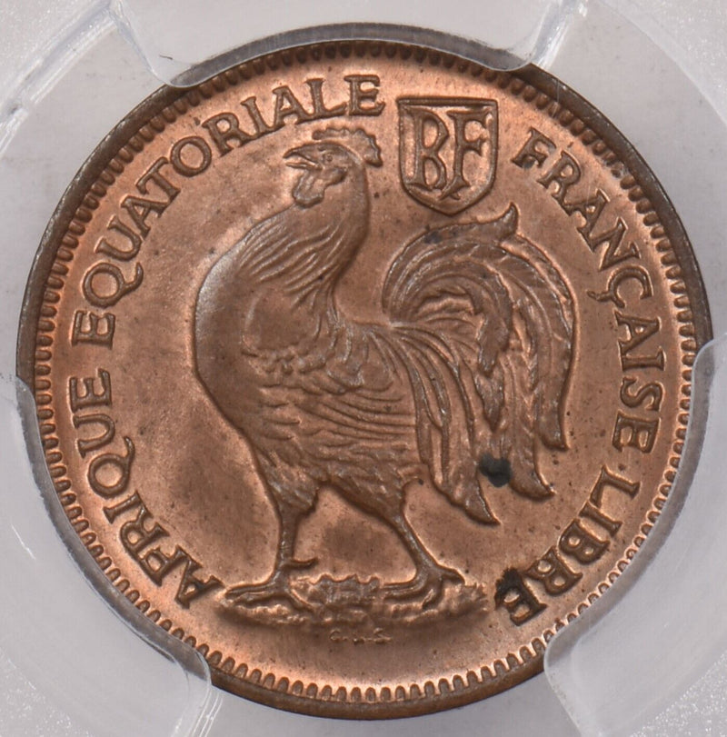 French Equatorial Africa 1943 SA 50 Centimes Rooster animal PCGS MS 64 RED BROWN