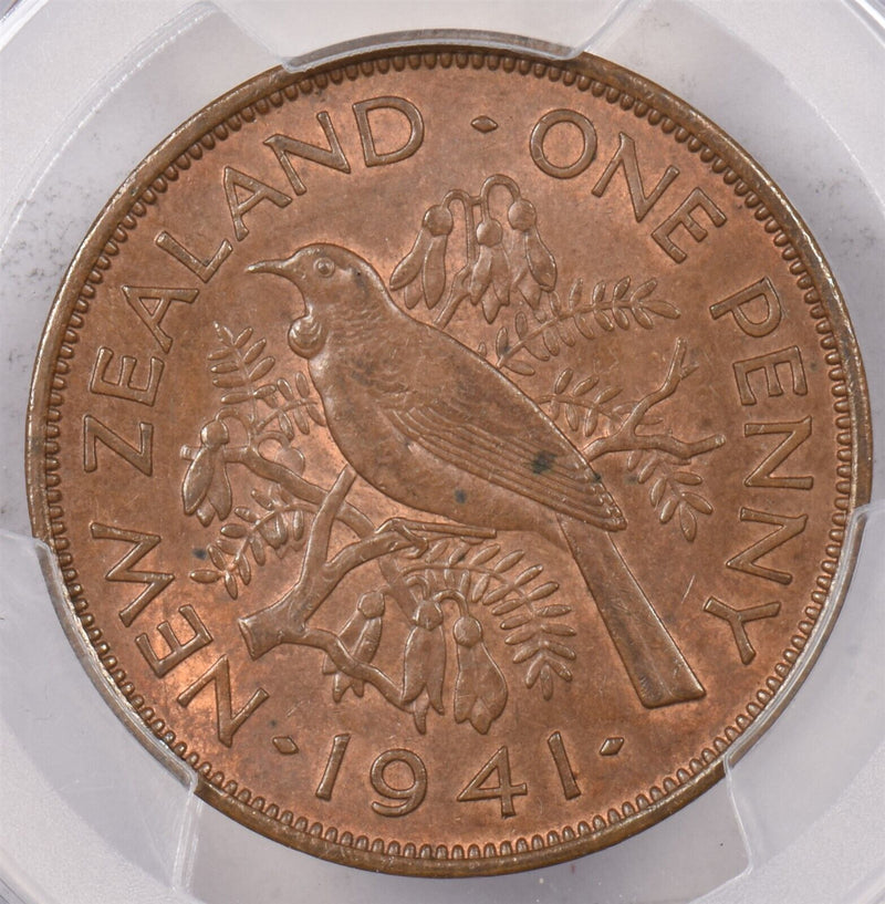 New Zealand 1941 Penny Tui bird animal PCGS MS 64 BROWN PI0187 combine shipping