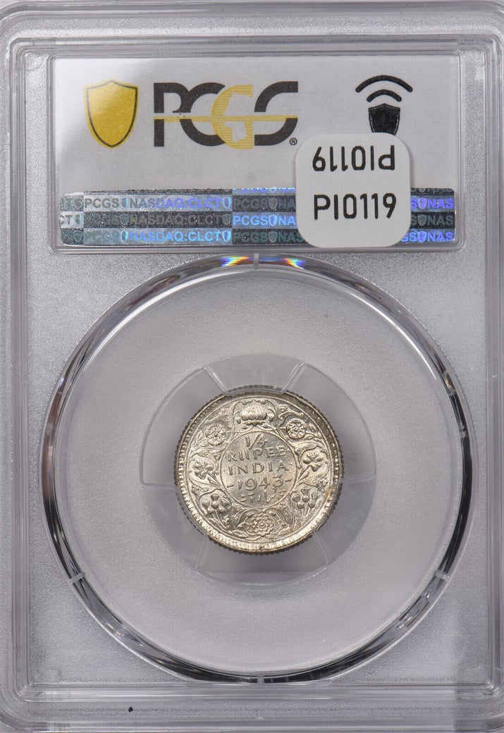India British 1943 C 1/4 Rupee PCGS MS 63 SW-9.86 PI0119 combine shipping