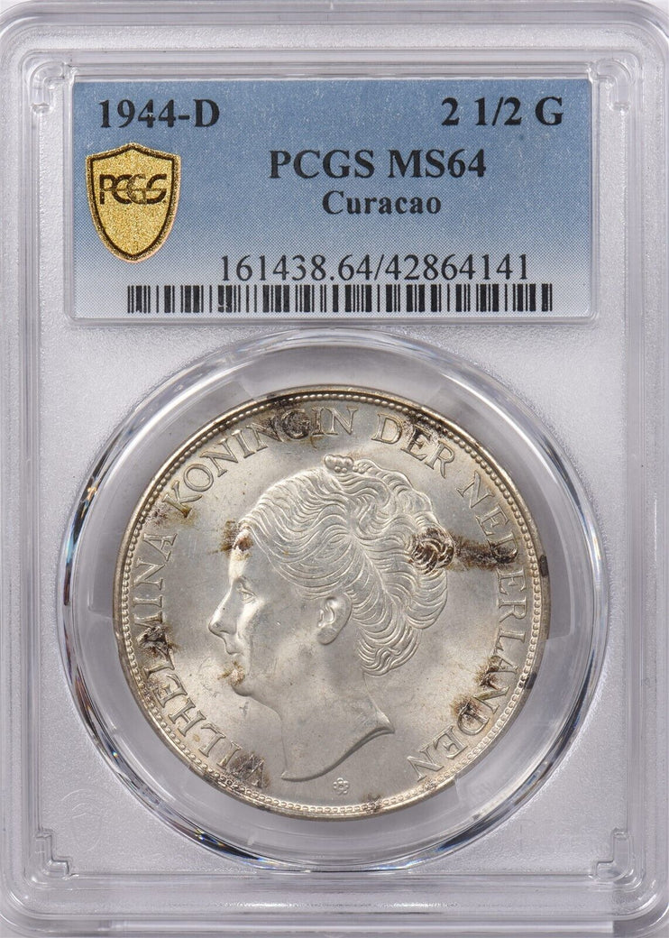 Curacao 1944 D 2 1/2 Gulden PCGS MS 64 PI0133 combine shipping